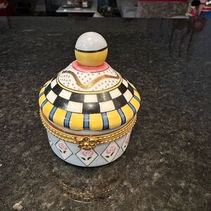 MacKenzie-Childs Style Porcelain Trinket Box – Courtly Check & Pink Roses